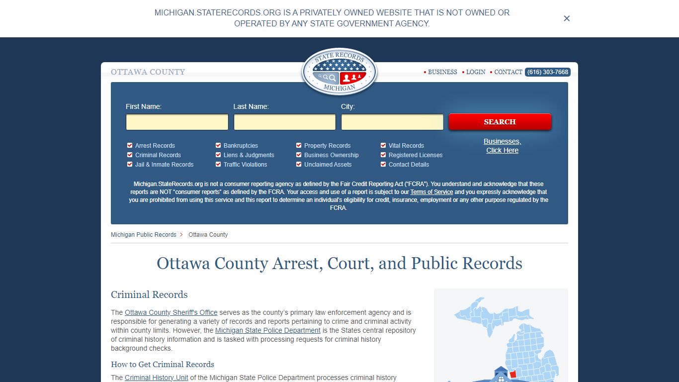 Ottawa County Arrest, Court, and Public Records